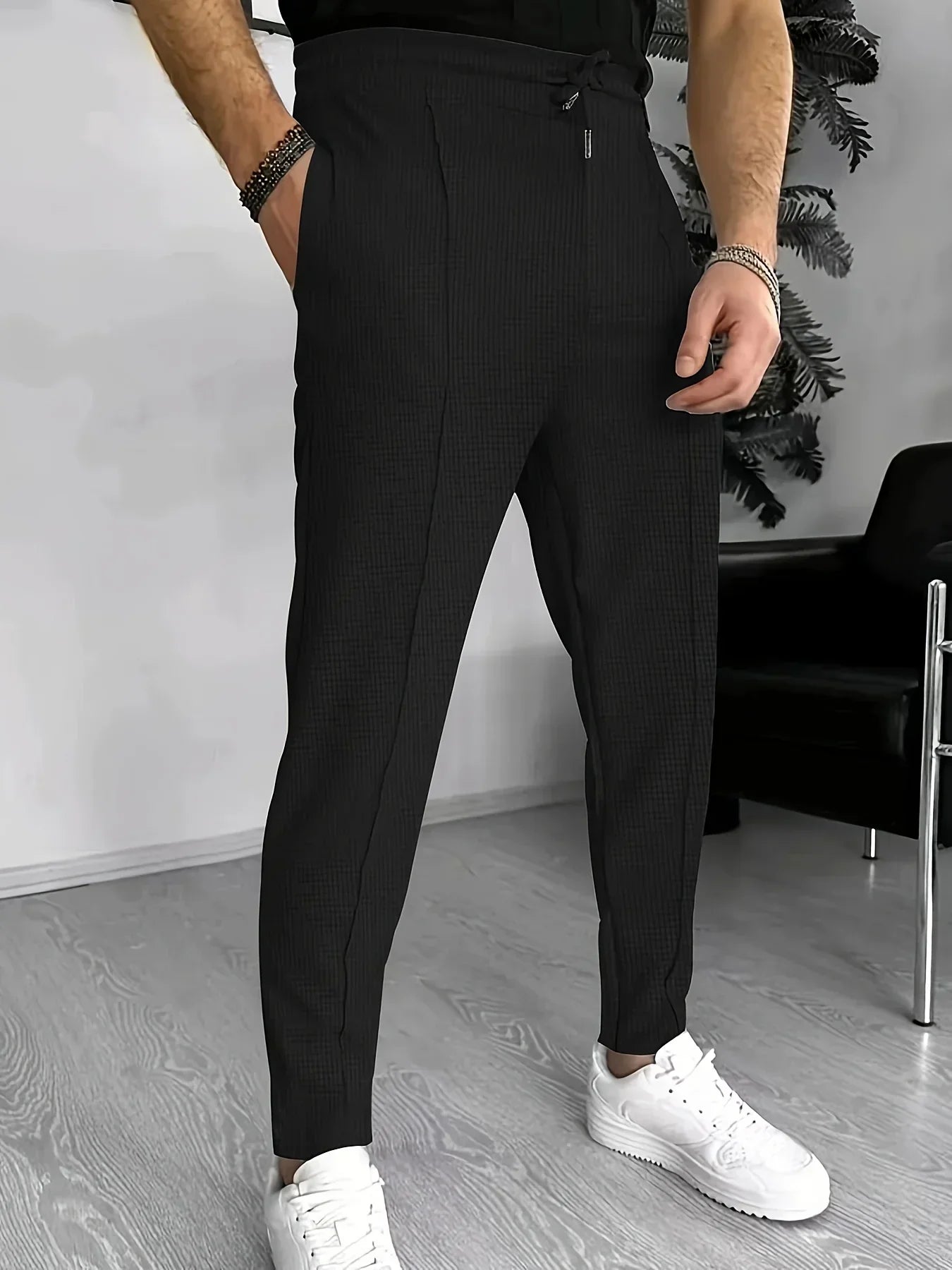 Herren Slim-Fit-Hose Karomuster Modern