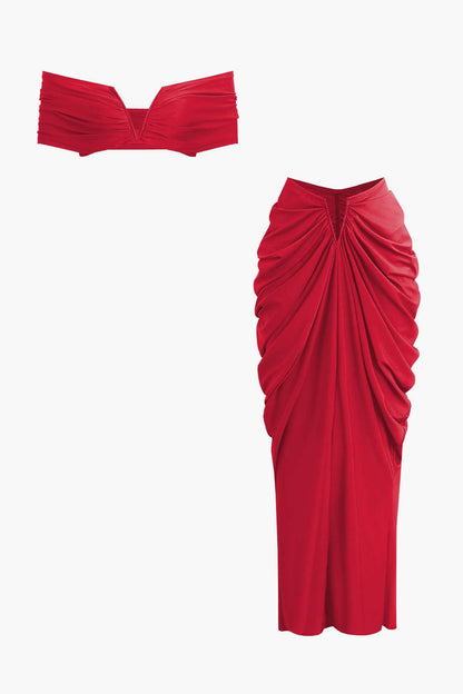 Damen Off-Shoulder-Set Drapierung Elegantes Oberteil