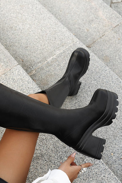 Damen Kniehohe Plateau-Stiefel Schwarz Bequem - Norvielle
