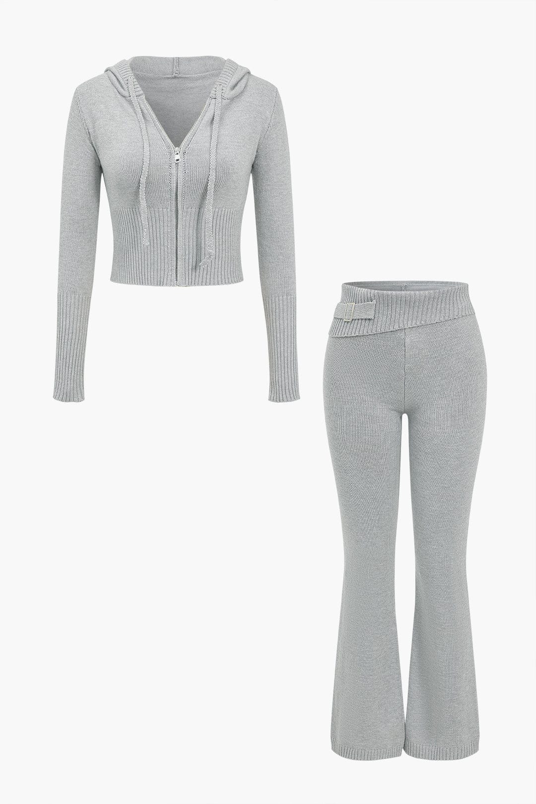 Strick-Set Damen Kapuzenjacke Schlaghose Warm - Norvielle