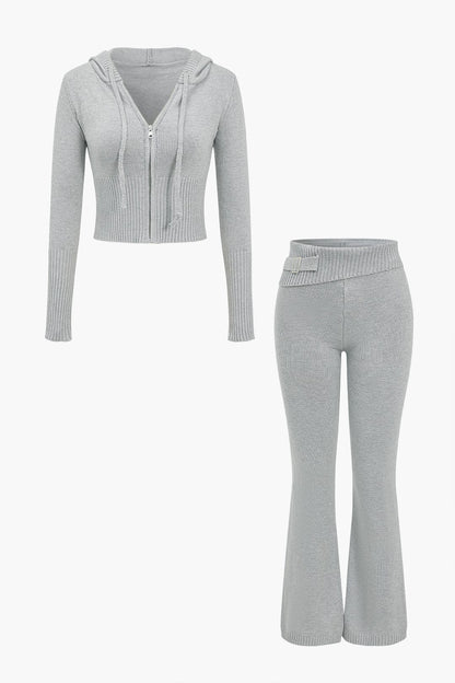 Strick-Set Damen Kapuzenjacke Schlaghose Warm - Norvielle