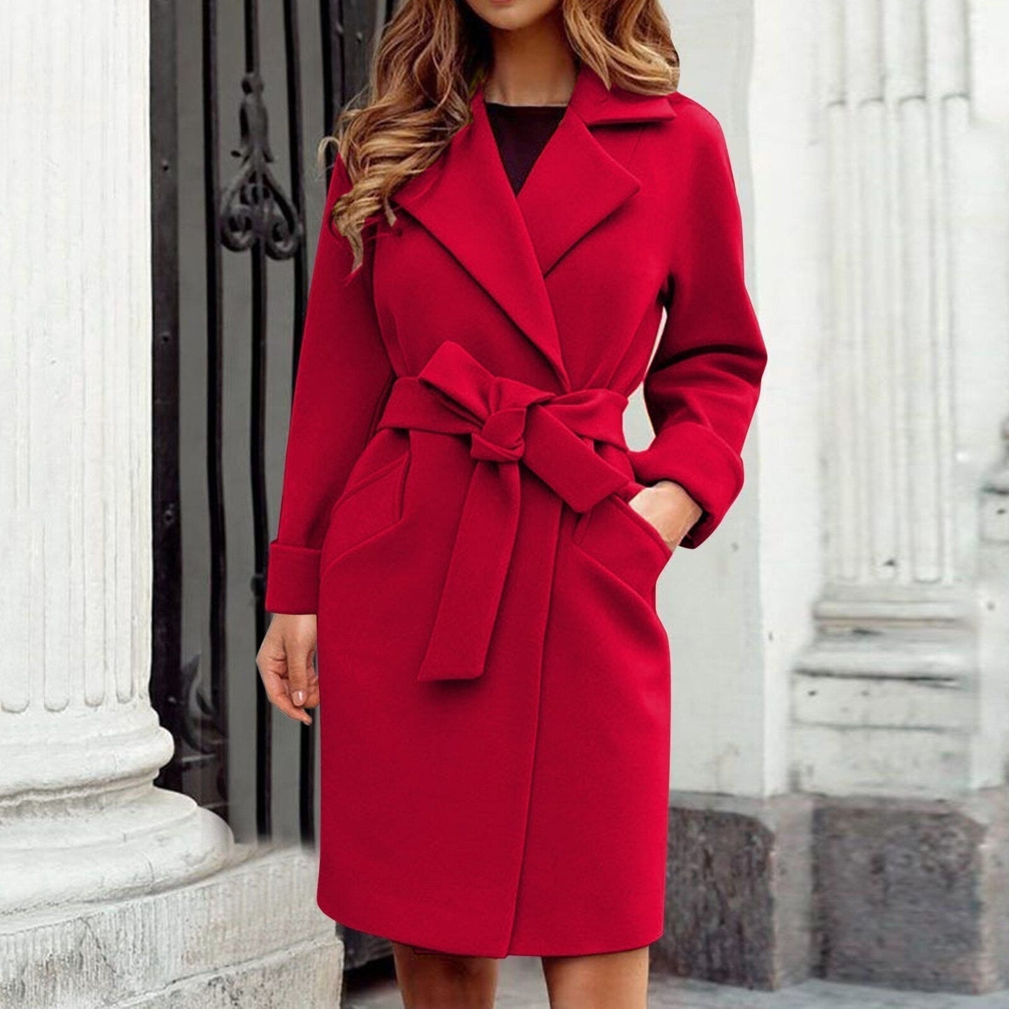 Damen Wintermantel mit Gürtel Elegantes Design