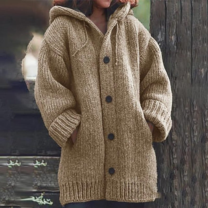 Große Damen Strickjacke Oversized mit Kapuze Warm - Norvielle