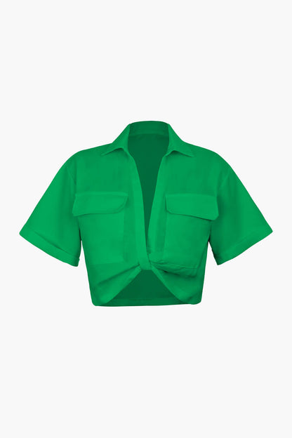 Damen Kurzarmshirt Crop Modern mit Kragen