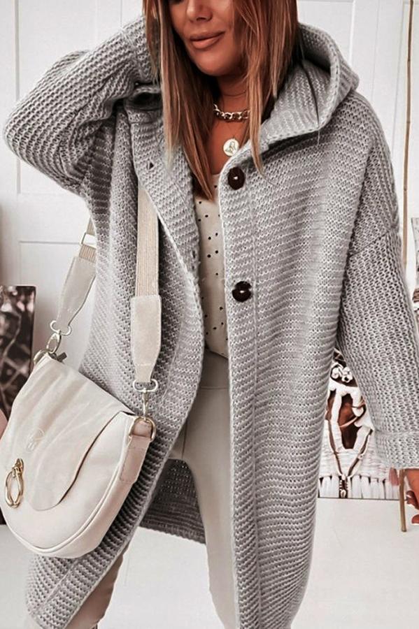 Strickjacke Damen Weich Warm Kapuze