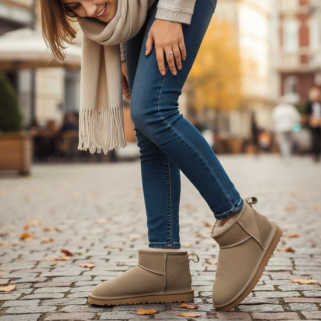 Damen Winterstiefel Gefüttert Warm Wollfutter Schwarz - Norvielle