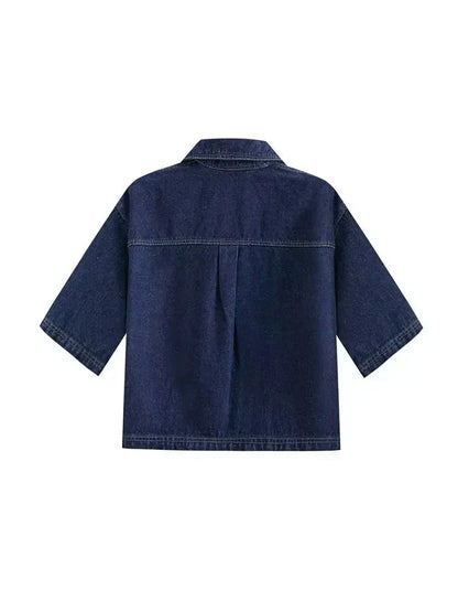 Damen Denim Jeansanzug Kurzarmjacke Blau