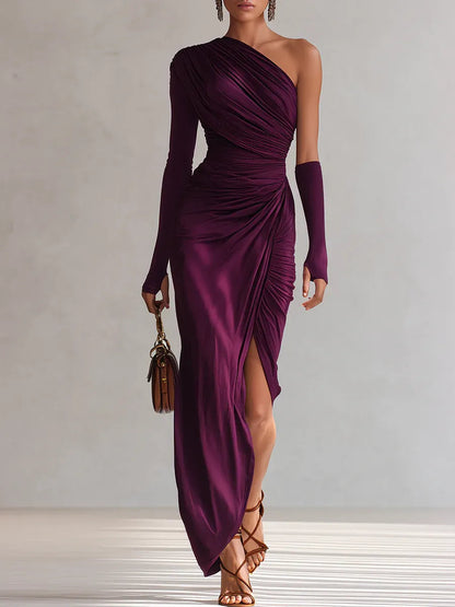 Damen Maxikleid Asymmetrisch Drapierungen Elegant - Norvielle