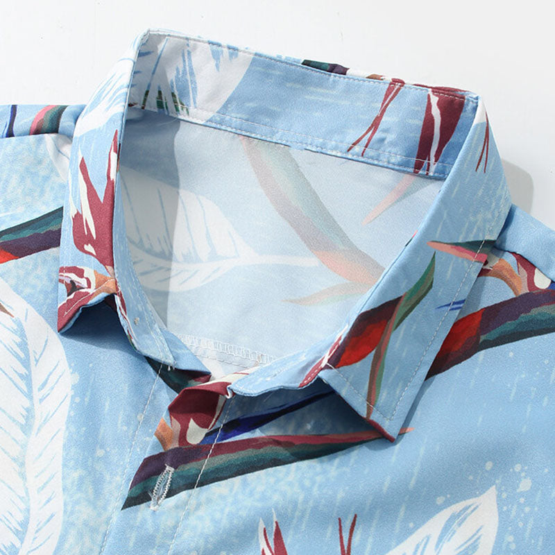 Herren Kurzarmhemd Blumenmuster Sommer Weiss