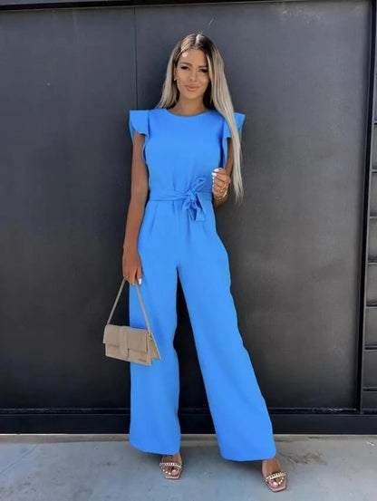 Damen Jumpsuit Schmetterlingsärmel Mit Gürtel