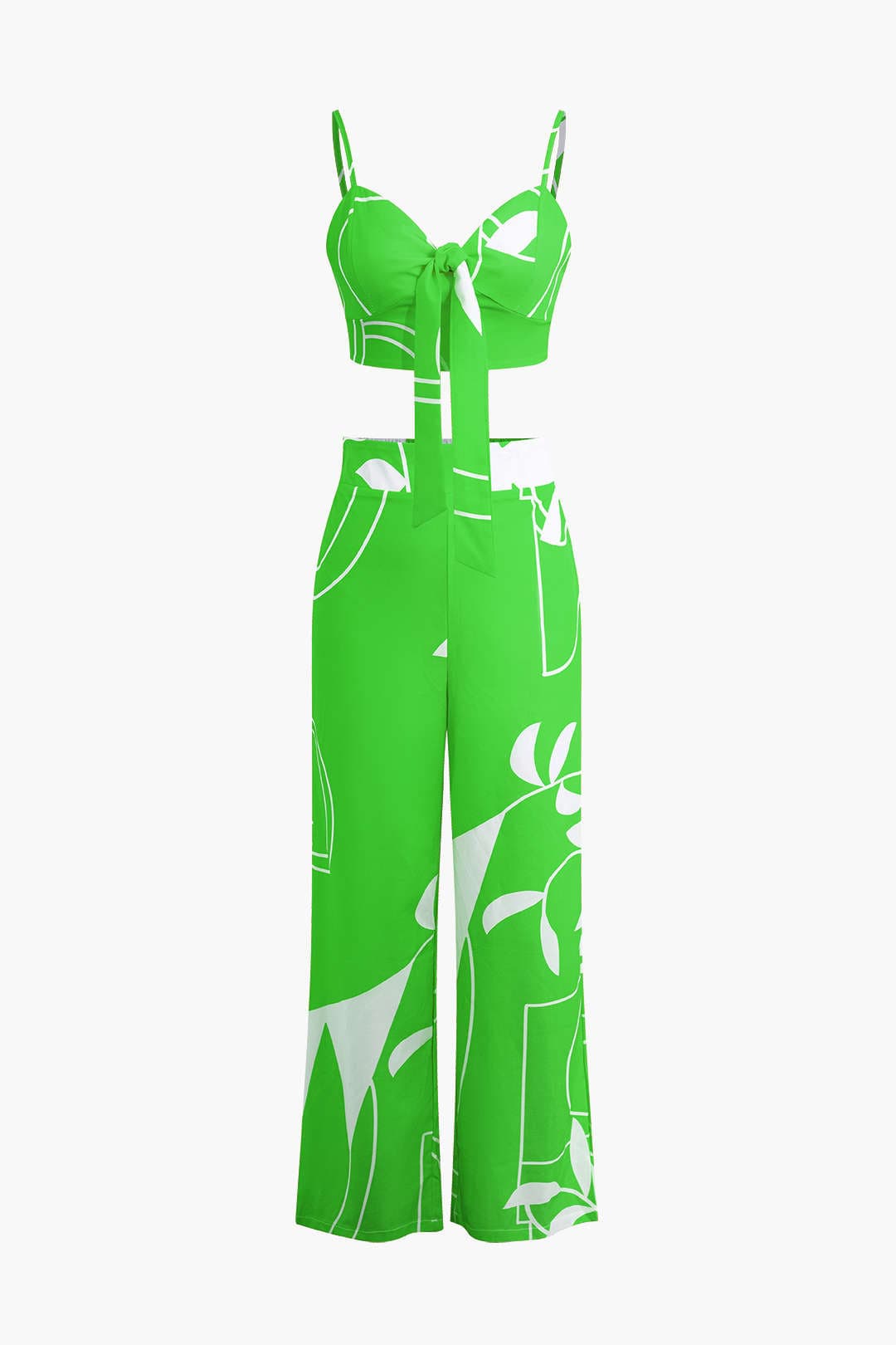 Damen Zweiteiler Baumwolle Knoten-Oberteil Bambus-Print-Hose