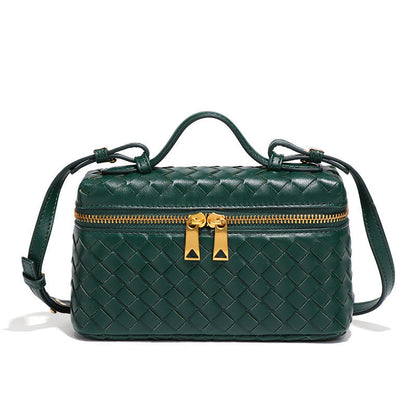 Grün geflochtene Crossbody-Tasche mit goldenem Reißverschluss