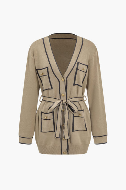 Damen Strick-Set Gürtel-Cardigan Weitbein-Hose Elegantes