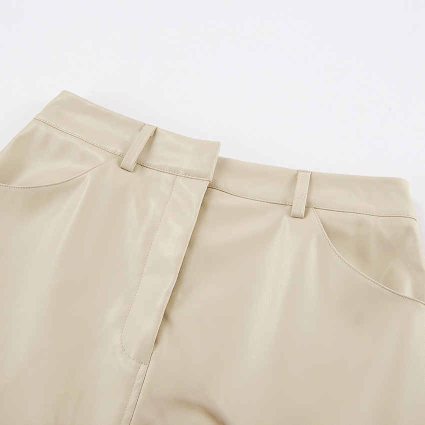 Damen Lederrock Midi Elegant Schlitzrock