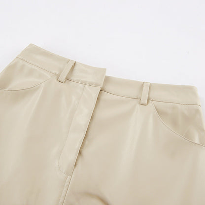 Damen Lederrock Midi Elegant Schlitzrock