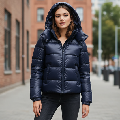 Damen Winterjacke Gepolstert Kapuze Glänzend - Norvielle