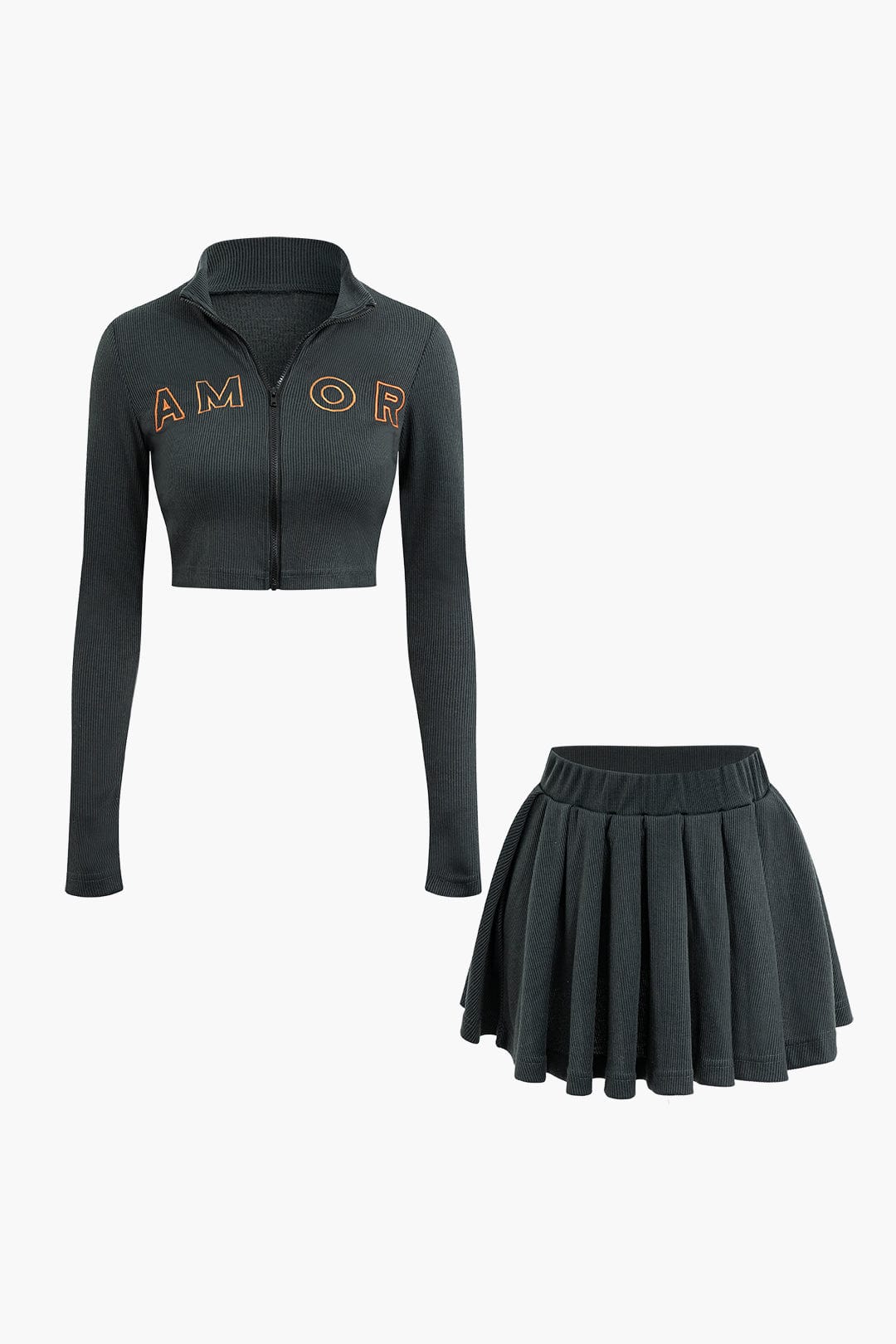Damen Zweiteiler-Set mit Zip-Jacke und Plissee-Rock Sportlich