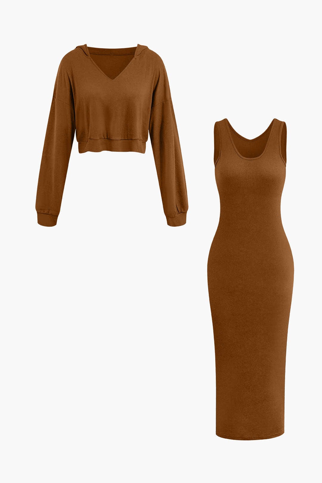Damen Hoodie Midi Kleid Set Zweiteiler Lässig