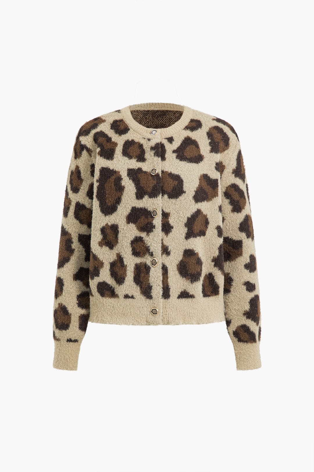 Damen Strickcardigan Leopardenmuster Weich Beige - Norvielle