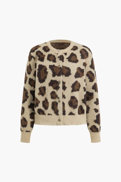 Damen Strickcardigan Leopardenmuster Weich Beige - Norvielle