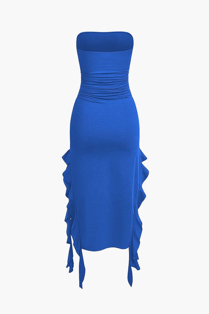 Damen Maxikleid Volant Rüschen Eleganz