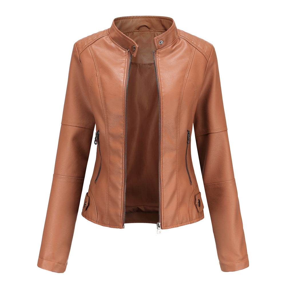Damen Lederjacke Biker-Style Stehkragen