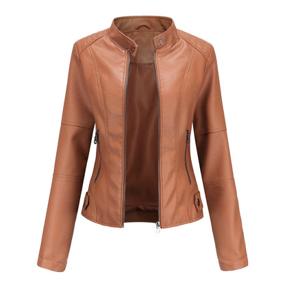 Damen Lederjacke Biker-Style Stehkragen