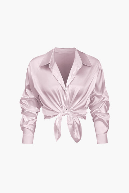 Damenbluse Langarm Seiden-Satin Elegante Bluse