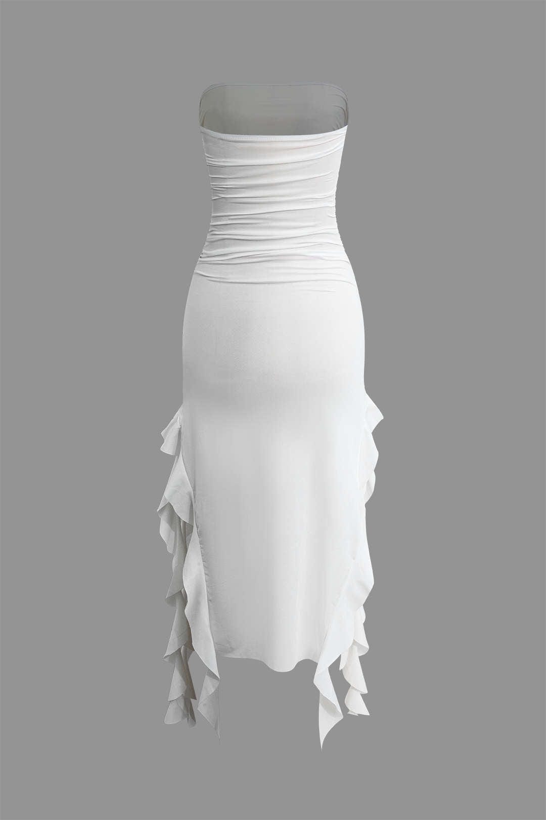 Damen Maxikleid Volant Rüschen Eleganz