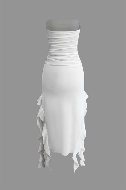 Damen Maxikleid Volant Rüschen Eleganz