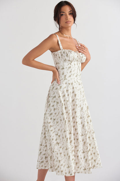 Pastellgrünes Damen-Midikleid Taillenformendes Sommerkleid