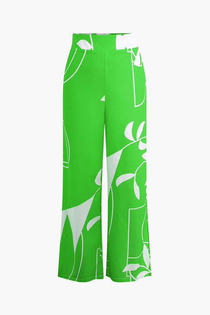 Damen Zweiteiler Baumwolle Knoten-Oberteil Bambus-Print-Hose