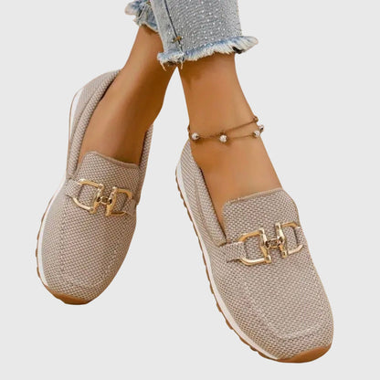 Damen Slip-On Loafer Schuhe Bequem Leder Braun
