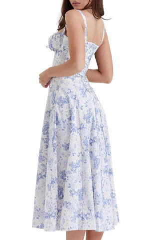Damen Midikleid Blumenmuster Blau