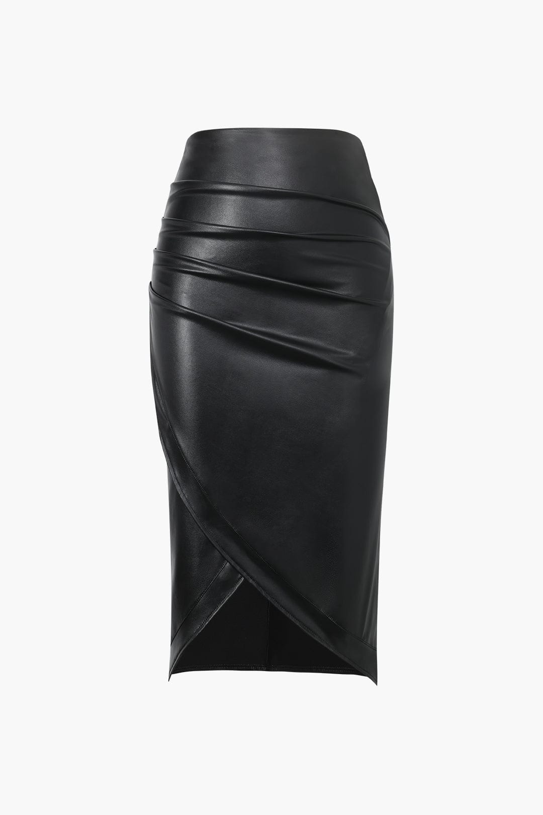 Damen Midirock Asymmetrisch Wickelrock Kunstleder