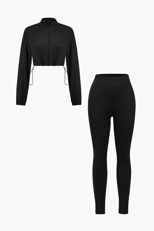 Sportliches Damen-Zweiteiler-Set Cropped-Jacke Leggings - Norvielle