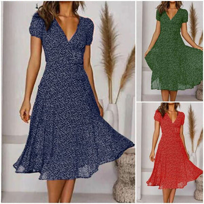 Damen A-Linie Kleid V-Ausschnitt Fließender Rock