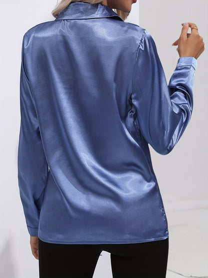 Damen Satinhemd Elegantes Langarmoberteil