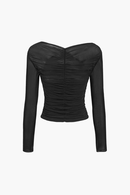 Damen Langarm Mesh Rüschen