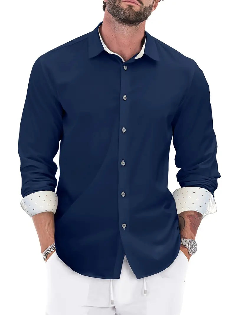 Herren Businesshemd Elegantes Design Kontrastkragen Weiss