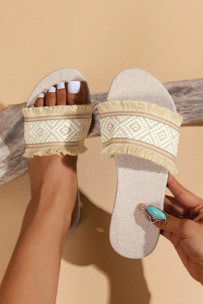 Damen Strand-Schlappen mit Fransen