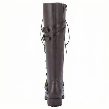 Damen Steampunk Stiefel Leder Vintage Braun