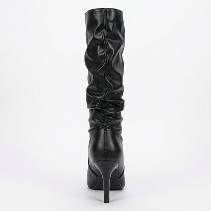 Damen High Heels Stiefel Gerafft Schwarz - Norvielle