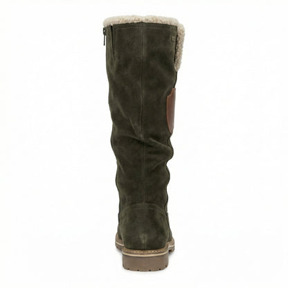 Damen Plattformstiefel Vintage Stil Leder Braun