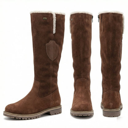Damen Plattformstiefel Vintage Stil Leder Braun