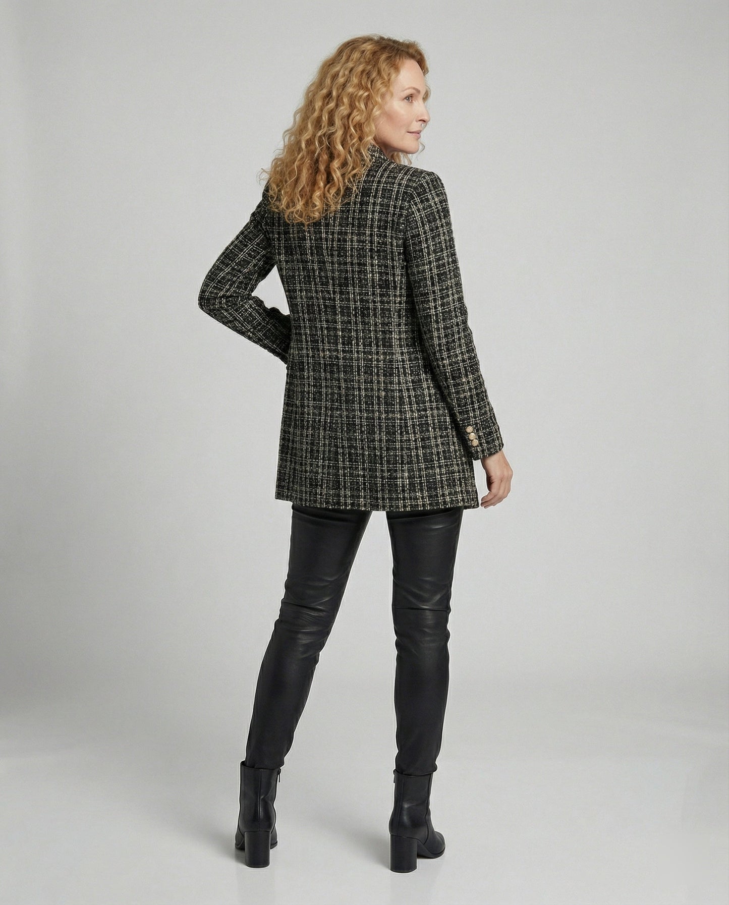Damen Blazer Tweed Doppelknöpfe Modern