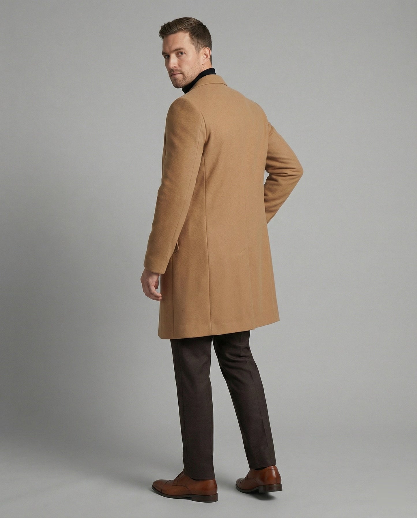 Herren Trenchcoat Lang Lederoptik Eleganter Mantel