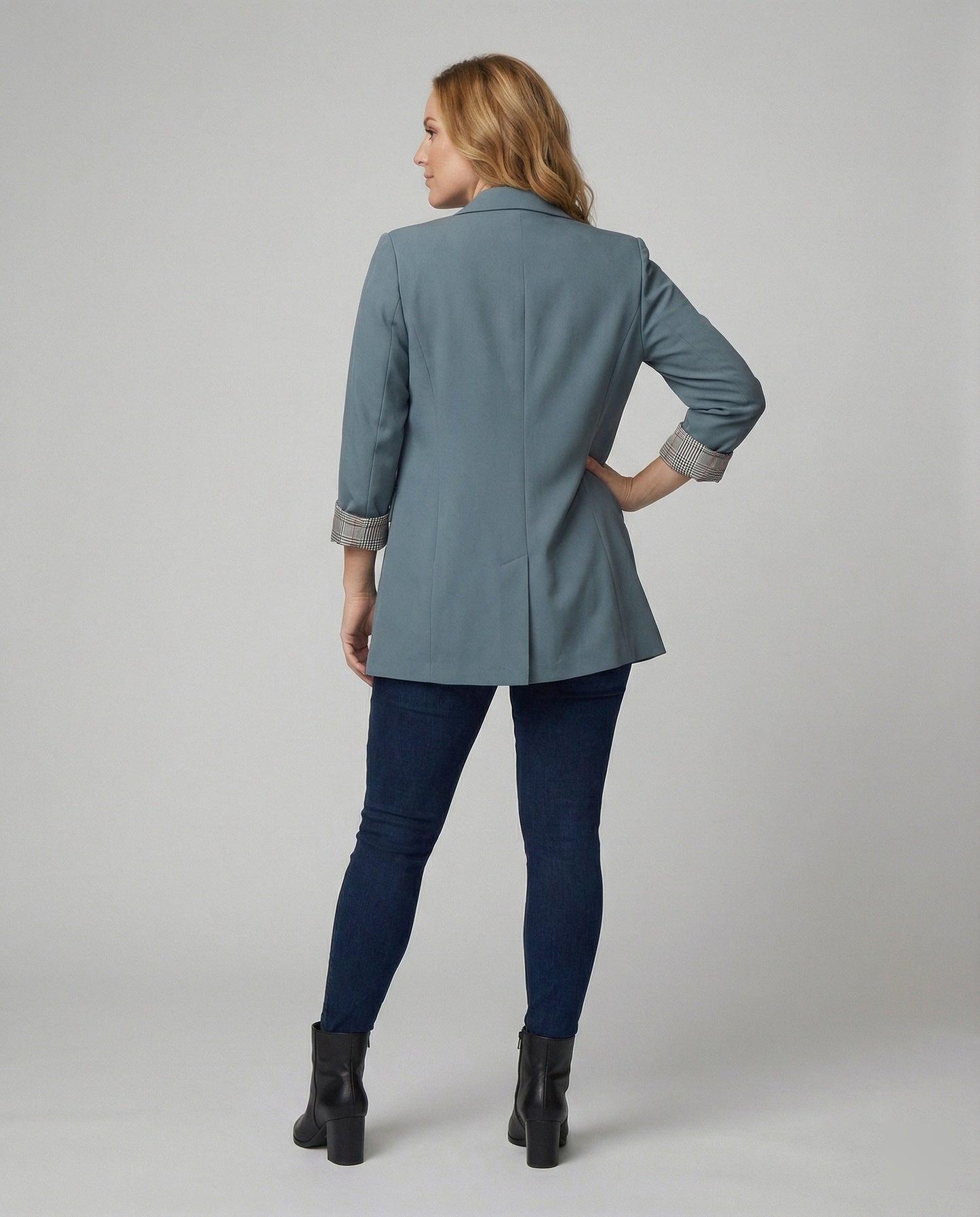 Damen Doppelreihenblazer Modern Kontrastärmel