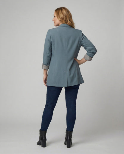 Damen Doppelreihenblazer Modern Kontrastärmel