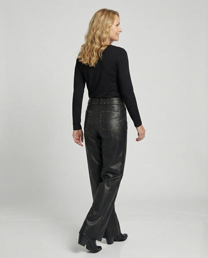 Damen Kunstlederhose Nieten